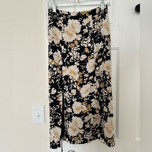 Anthropologie - Floral Black and White Midi Skirt
